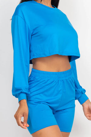 Cozy Long Sleeve Crop Top&Shorts Set 