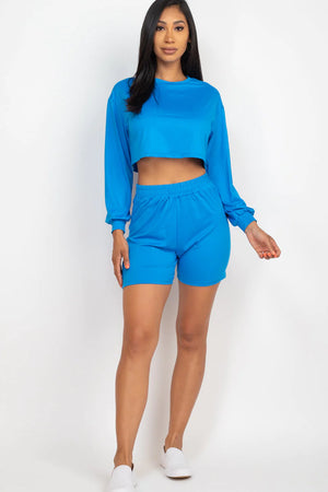 Cozy Long Sleeve Crop Top&Shorts Set 