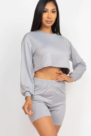 Cozy Long Sleeve Crop Top&Shorts Set 