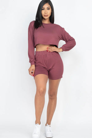 Cozy Long Sleeve Crop Top&Shorts Set 