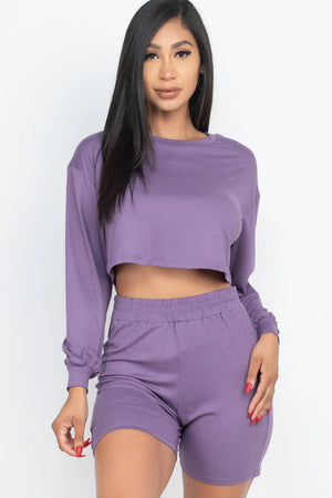 Cozy Long Sleeve Crop Top&Shorts Set 