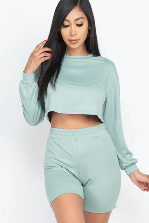 Cozy Long Sleeve Crop Top&Shorts Set 