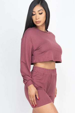 Cozy Long Sleeve Crop Top&Shorts Set 